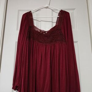 Suzanne Betro Red Pleated 3/4 Sleeve Blouse